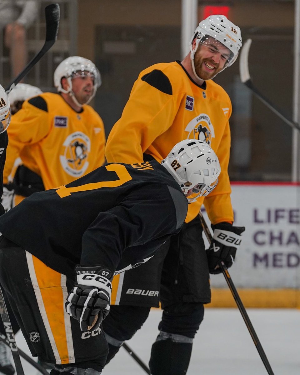 Justin Brazeau and Sidney Crosby at practice.