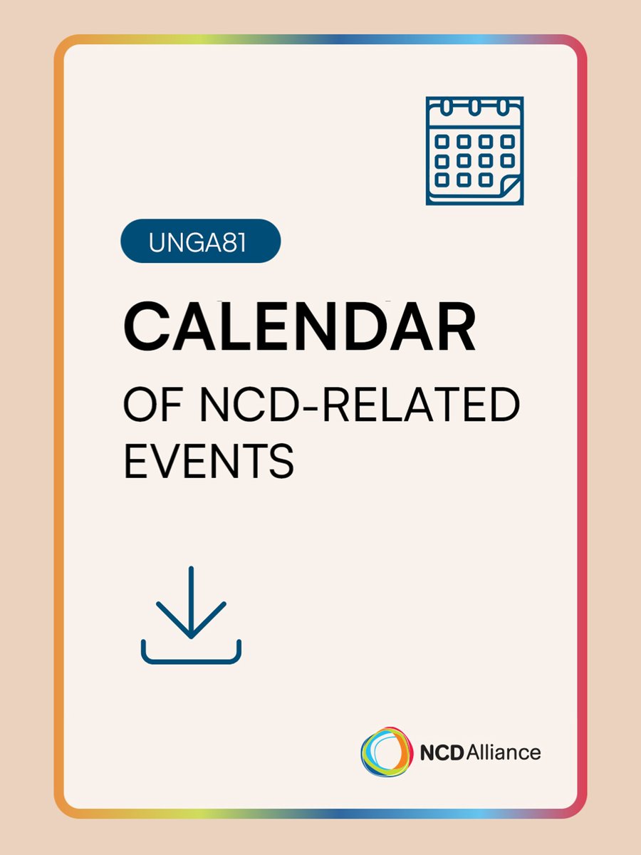ncdalliance's tweet photo. The final update of the #UNGA81 calendar of NCD-related events is out!

📅 Check out our calendar of NCD-related events, designed to help NCD advocates plan their schedules and coordinate on the ground.

⬇️ You can download it here: https://t.co/b7GCg04pU0

📌 If you can't make it to New York, keep an eye out for hybrid events that you can join online.