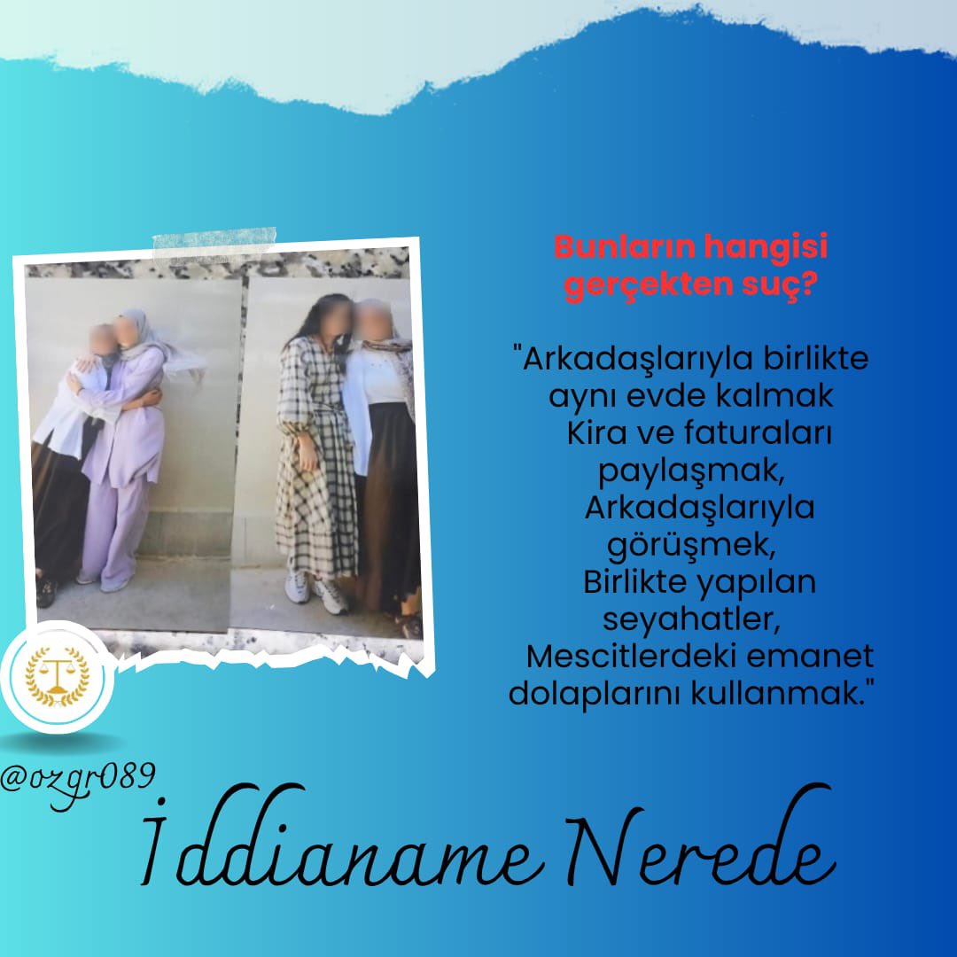 naftalanjaa's tweet photo. Aynı evde yaşamak suç mu?
Kira paylaşmak suç mu?
Fatura paylaşmak suç mu?
Arkadaşınla görüşmek suç mu?
Seyahat etmek suç mu?

Bunların hangisi suçsa açıkça söyleyin.
Değilse, 36 genç neden üç aydır cezaevinde?

İddianame Nerede https://t.co/ZJg9QUGj8H