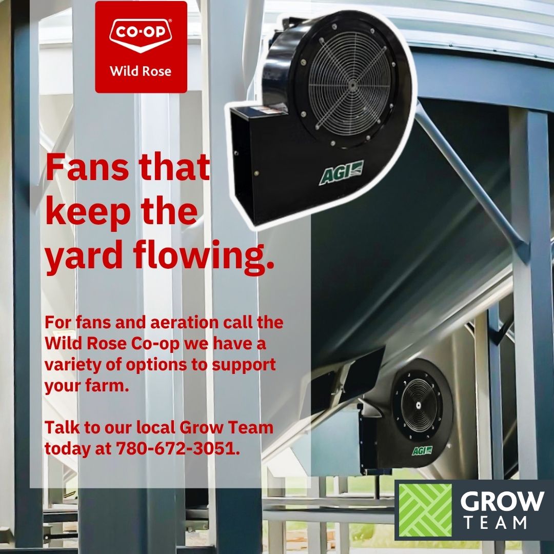 WildRoseCoop's tweet photo. 🚜 Harvest season is here!
Looking for fans and aeration equipment to support your farm? 
Talk to our local Grow Team today at 780-672-3051 to find the right solution for your operation.
#Harvest2026 #WildRoseCoopGrowTeam #Farming #Agriculture #HarvestSeason https://t.co/fmVIlMcP6R