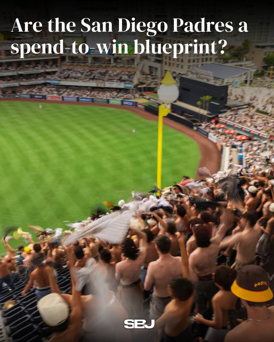 SBJ's tweet photo. The Padres went from a perennial loser with a diminishing fan base to one of MLB’s biggest draws as ownership increased spending ⚾

Payroll jumped from $68.5M in 2017 to $255M in 2023, and last year the Padres drew more fans than every MLB team except the Dodgers.

MORE: https://t.co/TfrdpdqYlf