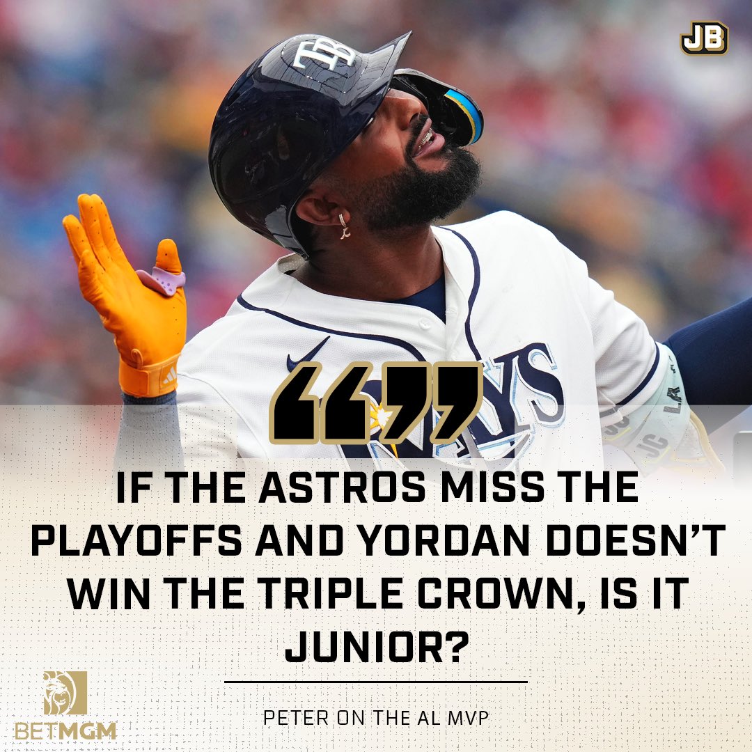 JustBB_Media's tweet photo. Junior Caminero this season:

.277/.363/.532 | 41 HR (1st in AL)
.895 OPS | 145 wRC+
+3 DRS at 3rd Base
5.6 bWAR | 5.1 fWAR

Tampa Bay is also closing in on the AL’s #1 seed ☀️ https://t.co/3K46fVZkoq