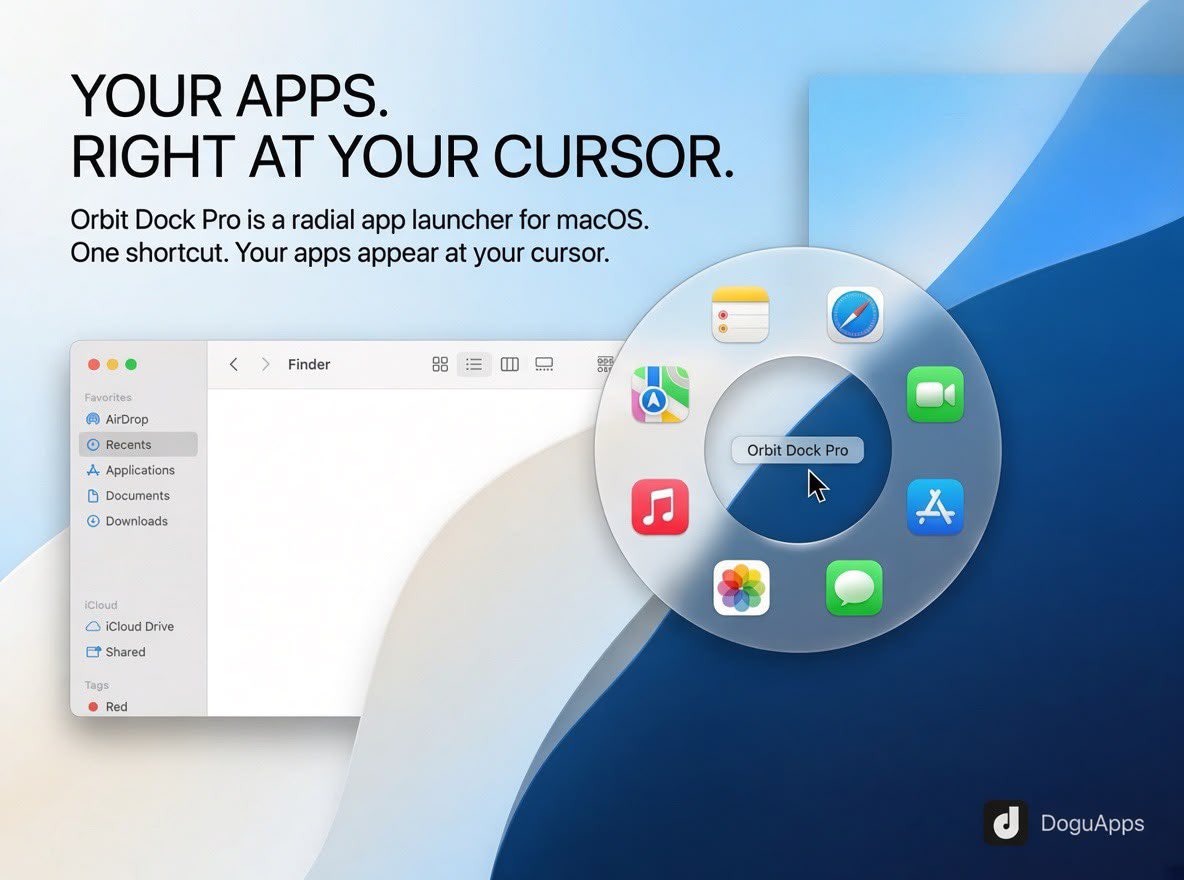 nyxarc's tweet photo. how many times do you move your cursor all the way across your screen just to open an app on your Mac.💻 ?

it’s such a small thing, but when you’re constantly switching between apps, you start doing it without even thinking.

@doguapps looked at that and said:

what if your apps just came to you?

that’s basically the idea behind Orbit Dock Pro.

Orbit dock pro is a radial app launcher for macOS. Instead of keeping your apps in one fixed dock at the bottom of your screen, Orbit brings them to wherever your cursor already is.

you set a shortcut, trigger it, and a radial dock pops up around your cursor with your apps sitting right there.

pick what you need and keep working.

and it doesn’t just stop there!!

you can create different profiles for different workflows, so the apps you need while working can be completely different from the ones you want when you’re writing, editing or doing something else.

it’s a pretty simple idea when you think about it.

rather than moving your cursor to your apps every time,

your apps come to your cursor.

Orbit Dock Pro is the first release from @doguapps, an independent studio building Mac utilities around simple ideas like this.

i’ll definitely be showing more of what they are building as we go.

are you a Mac users?

if yes, what are you still waiting for?😂

check out orbit dock app → https://t.co/FAlrWBcaa9