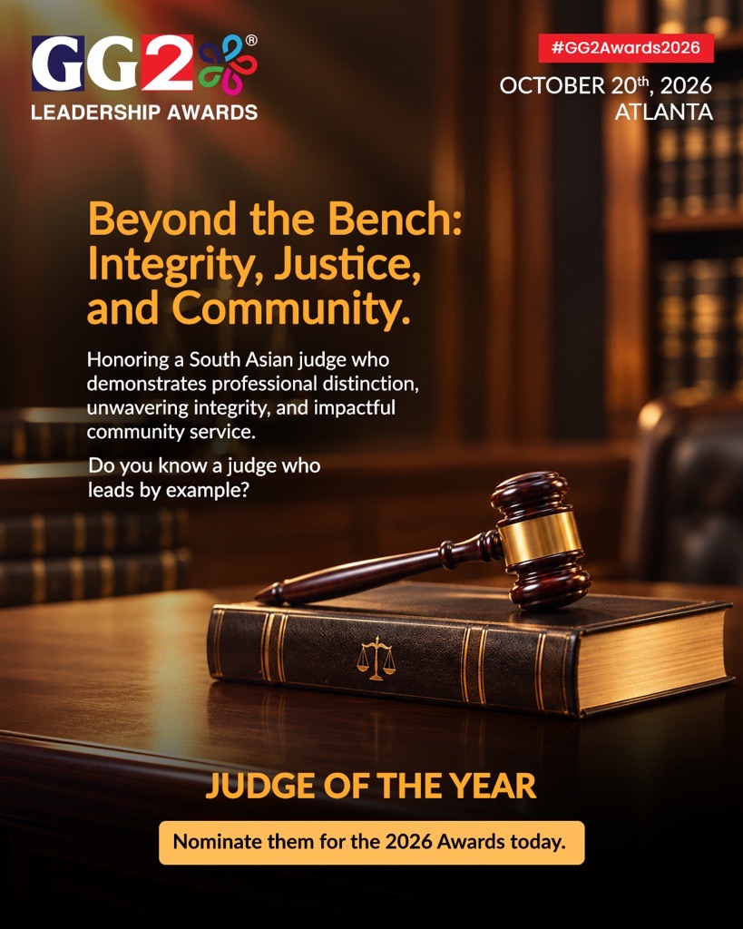 GG2_Awards_'s tweet photo. Some legal careers stand out through exceptional leadership, judgment, and service.

The GG2 Leadership Awards 2026, Judge of the Year honors a South Asian judge whose career has made a lasting impact.
Nominate now: https://t.co/nyyw3WJqaM

#GG2Awards2026 https://t.co/4A3jPVBtys