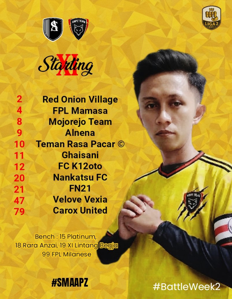 FPLampzTEAM's tweet photo. @LigaBRFI @sambat_academy #BattleWeek2
vs @sambat_academy 

11 Pasukan di Estadio Uswah Bakrey dalam misi membawa pulang 3 poin. 🐺

© @Mokholiq14_ 

memimpin Serigala! 
🔥

@LigaBRFI
#SMAAPZ https://t.co/0OChP5FMpE