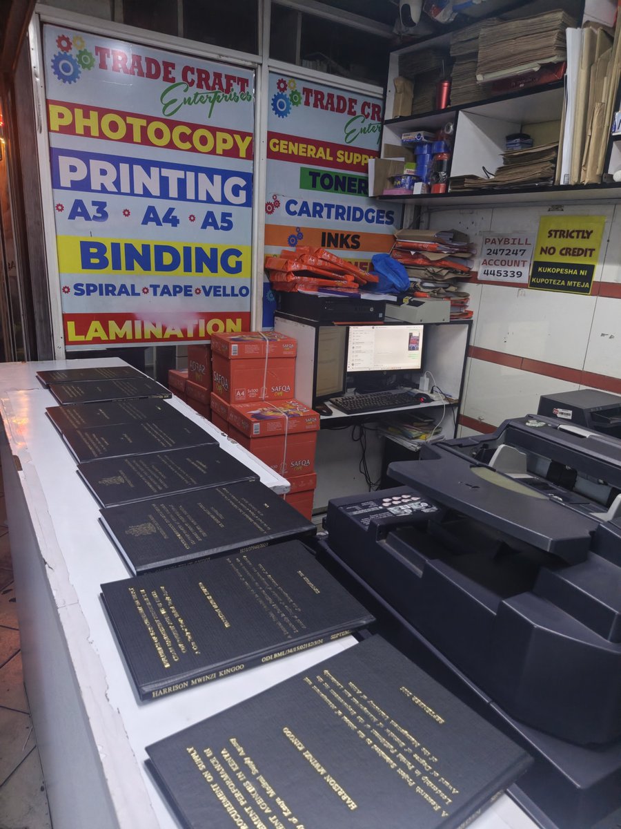 tradecraftprint's tweet photo. #HARDCOVER #HARDBINDING AVAILABLE FOR YOUR PROJECTS, #THESIS, #DISSERTATIONS AND PROPOSALS.
WE ARE LOCATED IN #NAIROBI CBD.
Hardcover 500/-
Print black - 5/- per page
Color - 10/- per page
Note: Hardcover binding takes 2-3hrs to complete. https://t.co/pN4gYGuWDs