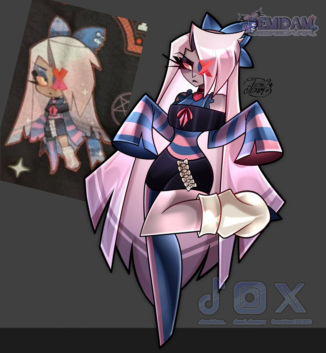 Demidam39060's tweet photo. Vaggie New Halloween merch !!   #hazbinhotel #hazbinhotelvaggie #hazbinhotelfanart #fanart #vaggie #vaggiefanart #cartoon #alastor #digitalart #digitalartist #fyppppppppppppppppppppppppppppp https://t.co/fH02EpQQYq