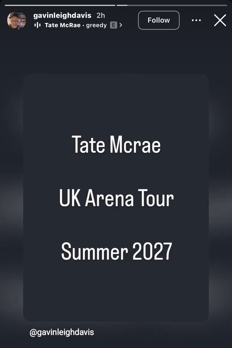 TateMcRaeBR's tweet photo. SOCORRO! Insider oficial anuncia que Tate McRae já está com datas da sua próxima turnê agendadas. Ele confirma uma leg em arenas na Europa para o verão de 2027.  

Há algumas semanas, outros insiders também confirmaram datas em Portugal. https://t.co/kuUUle8iVk