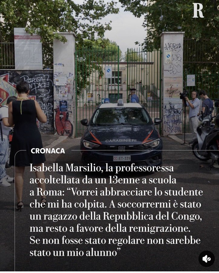 matildesjt's tweet photo. il ragazzino che l'ha pugnalata è bianco  e va perdonato e abbracciato 
quello che l'ha salvata è nero e va remigrato 

la scuola è in mano ai prof comunisti 
cit https://t.co/NBn9R7gJcs