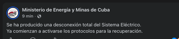 yoanisanchez's tweet photo. #ÚltimaHora Apagón total en #Cuba. Según el Ministerio de Energía y Minas "se ha producido una desconexión total del Sistema Eléctrico". 

Corriente no hay pero la represión está por todos lados... #Cuba #SOSCuba https://t.co/BQhWuB1MFY