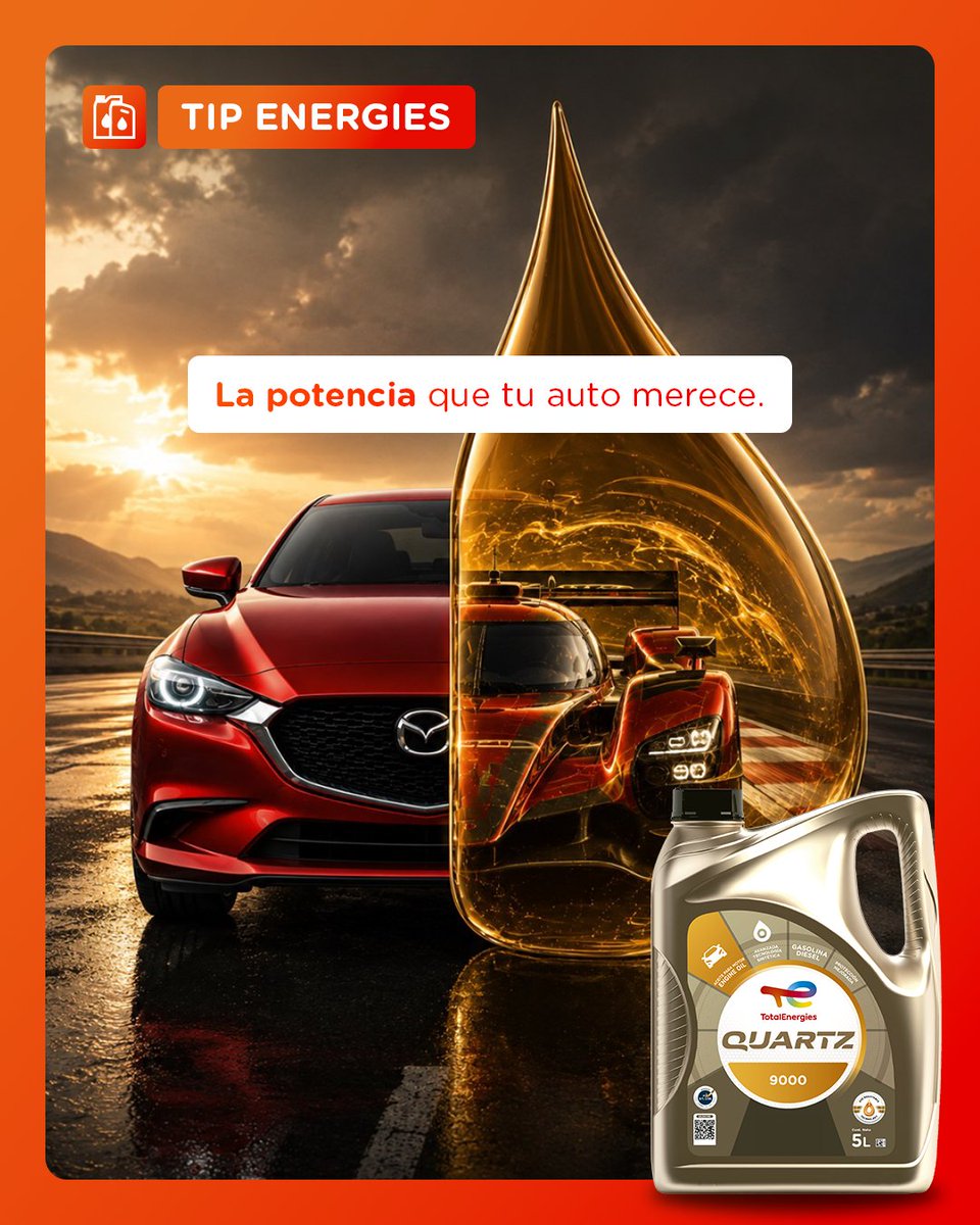TotalEnergiesMX's tweet photo. Lleva la tecnología de los autos de carrera en cada viaje. 🏁🚗
El aceite de motor Quartz ofrece lubricación sintética y desempeño para ayudar a proteger tu vehículo.

#Quartz #Quartz9000 #AceiteDeMotor #LubricanteSintético #ProtecciónDelMotor #TotalEnergies https://t.co/uHYpc527bg