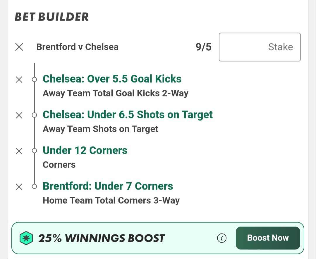 Arcey1980's tweet photo. Keeping it simple with just the one betbuilder tonight for Brentford v Chelsea. Was tempted to put in under shots for Chelsea and the match in total but not quite confident enough. #breche #bet #betbuilder https://t.co/Dy66bCXWwk