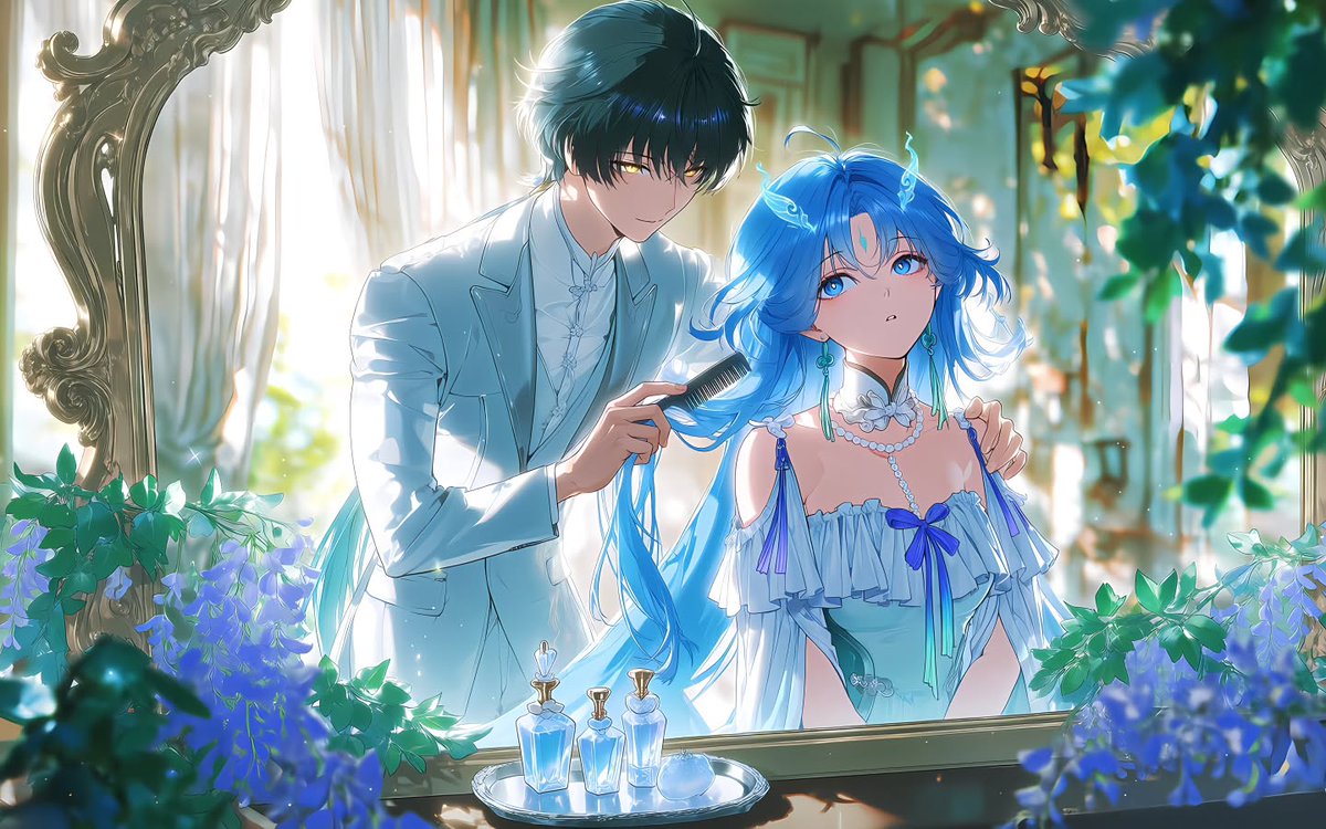 Daily_Qingxiao's tweet photo. Taking care of wifey's hair 🖤💙

#Qingxiao https://t.co/872ds5lJmd