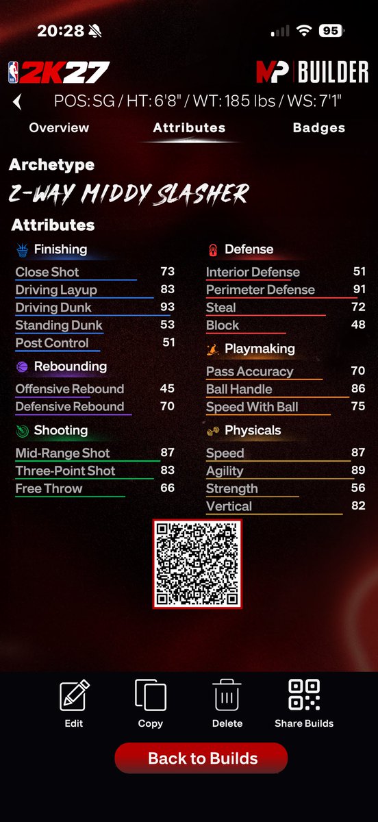 PrinceBjoern13's tweet photo. @g9070684510363 @CryptoP75582043 Labbed this for a few days now 
Don’t need the 99 dunk for me personally 
I feel like this build is perfect 
A lockdown on defense 
Steal goes to 90
Block to 78
And it’s so fast https://t.co/z6Qs5C46Vg