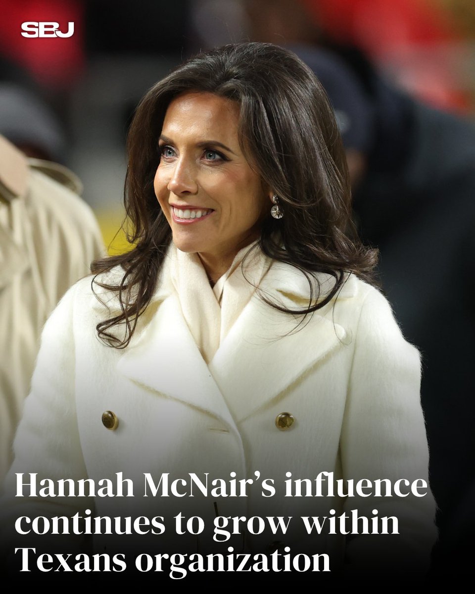 SBJ's tweet photo. Hannah McNair’s presence and influence in the Texans organization has only grown 🏈

Her influence can be seen in the Texans’ recent business ventures and organizational changes, including the team’s rebranding, hirings & pursuit of flag football teams.

Via @HoustonChron | https://t.co/7UZghMAt7o