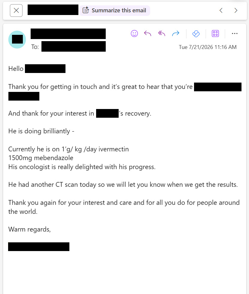 MakisMedicine's tweet photo. NEW ARTICLE: IVERMECTIN and MEBENDAZOLE Testimonial - 59 year old man in Scotland with Stage 4 Colon Cancer reports after 12 months

Ivermectin revolution sweeping SCOTLAND!! 🏴󠁧󠁢󠁳󠁣󠁴󠁿😃

STORY:
59 year old man in Scotland with Colon Cancer metastatic to the liver

In July 2025 he started:

Ivermectin 1mg/kg/day
Mebendazole 1500mg/day
Oncologist: chemo (capecitabine)

Results after 12 months:

"He is doing brilliantly"

“His Oncologist is really delighted with his progress”

Oncologists who are decent human beings will be "delighted" by the results of Ivermectin, Mebendazole and Fenbendazole in their cancer patients!! 😃

There are now 7 Clinical Trials with Ivermectin in Cancer including 6 in FLORIDA!! (Soon to be MANY MORE 🤫)

There are now 7 Clinical Trials with Mebendazole in Cancer, 3 in Maryland and New York (FLORIDA is joining the party very soon!!) 😉

There is so much good news coming!! 💪