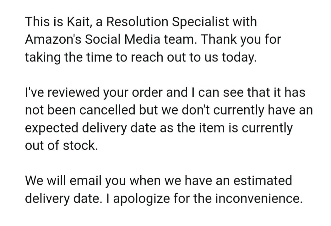 arkay151589's tweet photo. @kvalflame I pre ordered at amazon really early too.  And to be told item is out of stock is outrageous...
People pre ordered it to reserved and it goes out of stock. Not fair... https://t.co/4KEvi919L9