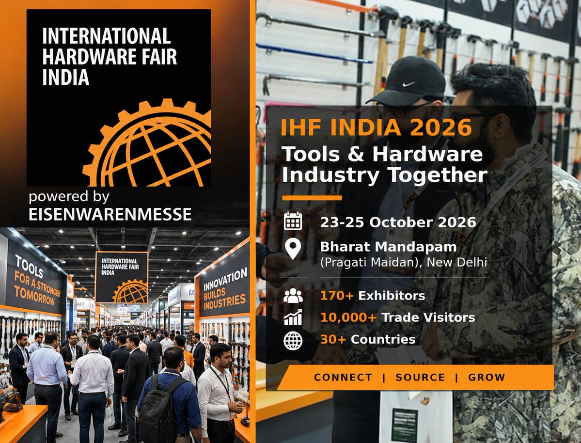 manojnikhil4's tweet photo. International Hardware Fair India 2026 to Bring the Tools and Hardware Industry Together from 23โ25 October in New Delhi
Read the full story ๐
https://t.co/kixdW4haMa
#HardwareFairIndia #IHFIndia2026 #HardwareIndustry #ToolsAndHardware #NewDelhi https://t.co/FUjLoHXbWL