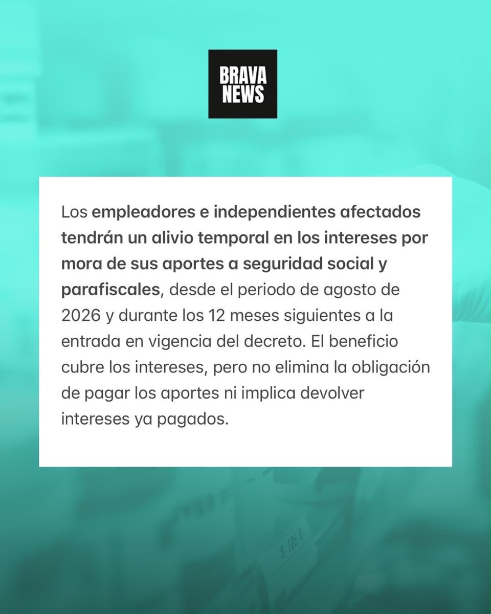 BravaNewsCo's tweet photo. SALUD BRAVA: El Gobierno Nacional expidió el Decreto 1415 de 2026, una medida extraordinaria para responder a la emergencia y asegurar que nadie se quede sin servicio.

¿Qué contempla esta medida?

Atención 100% sin costo: Durante 12 meses, los damnificados inscritos en el Registro Único de Damnificados (RUD) no pagarán cuotas moderadoras ni copagos en ningún lugar del país.

- ⁠ Fortalecimiento hospitalario: Recursos inmediatos para reparar, dotar y equipar la red pública de salud afectada.

- ⁠Respaldo al talento humano: Apoyo financiero para sostener al personal de salud y garantizar los servicios.

- ⁠Alivios financieros: Facilidades para prestadores, empleadores e independientes impactados por la emergencia.