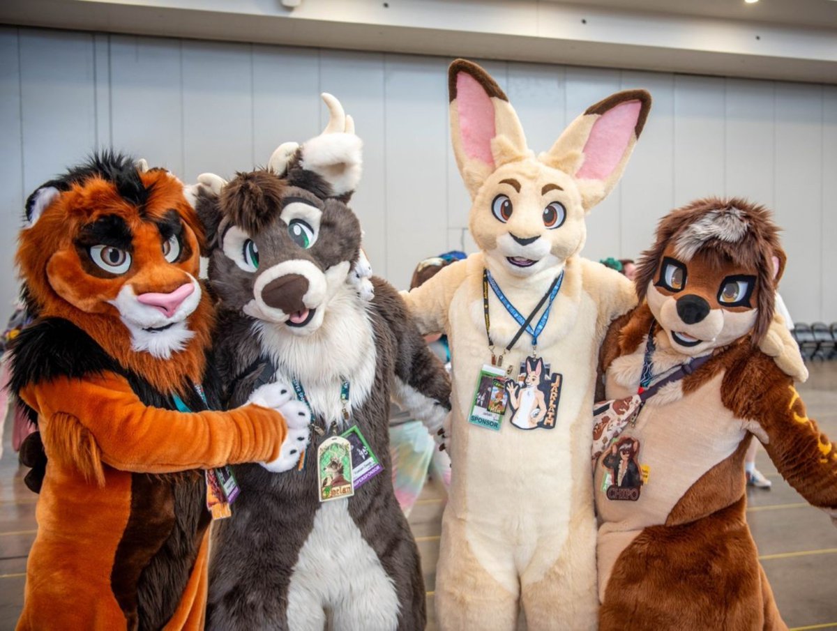 JarlathHare's tweet photo. Hey! We're just stopping by to wish you all a furtastic weekend.🐾🐾
 
#FursuitFriday 

Ft. Rowl Lion, Foelan Deer &amp; @OtterChipo
📷: MaddieHurst https://t.co/A6I1CT67Lj