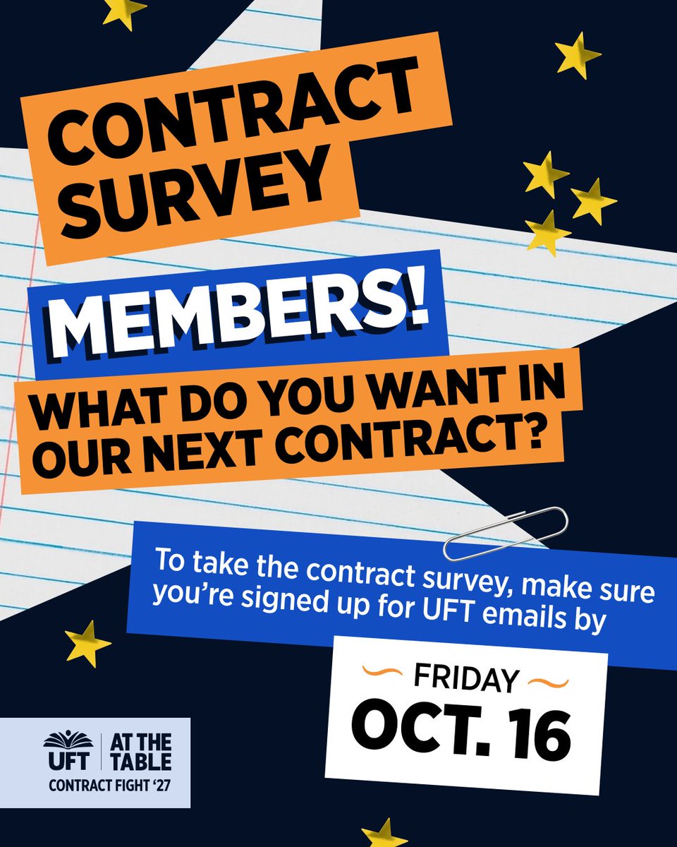 UFT's tweet photo. Are you signed up for UFT emails?

With contract negotiations on the horizon, you’ve got to be in it to win it! Make sure you’re registered for UFT emails to make your voice heard with surveys and receive our next contract action steps. Check your email here: https://t.co/Pqd5EPw3R1