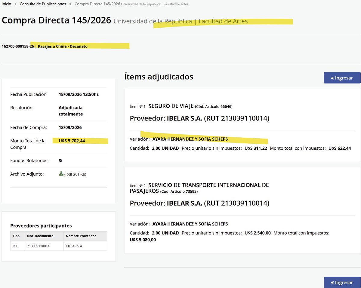 MartinFitz23506's tweet photo. CHINA✈️🇨🇳 : Los uruguayos pagamos 5.702 USD por PASAJES y SEGURO para AYARA HERNANDEZ Y SOFIA SCHEPS de la Facultad de ARTES.

➡️Video Sofia Scheps 2022 https://t.co/9250WWtoSW