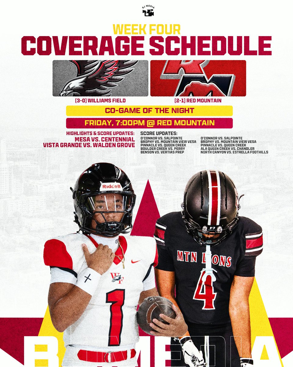 BJMedia1's tweet photo. Happy Friday! Loaded coverage schedule tonight with @Mason_Byers5 with me at Liberty @ Basha for our @APERecoveryNW Game of the Night and @lance_parise at Williams Field @ Red Mountain for our other Game of the Night. We will also be also be posting updates from several other games around the valley and Southern AZ.

🎨: @k7arts_az