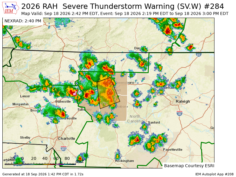 randolphsvwx's tweet photo. RAH continues Severe Thunderstorm Warning [damage threat: CONSIDERABLE, wind: 70 MPH (OBSERVED), hail: <.75 IN (RADAR INDICATED)] for Davidson, Forsyth, Guilford, Randolph [NC] till 3:00 PM EDT https://t.co/1ctlwSg5kp https://t.co/mBsvYFvIue