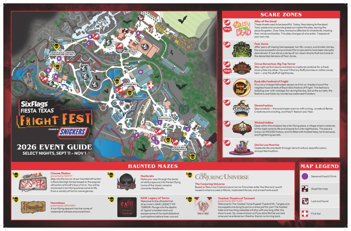 SF_FiestaTexas's tweet photo. All you fear is here. Explore what Six Flags Fright Fest has to offer with our 2026 Fright Guide.
🎟️ https://t.co/vP30zMqqMa https://t.co/WLrdDuB7gt