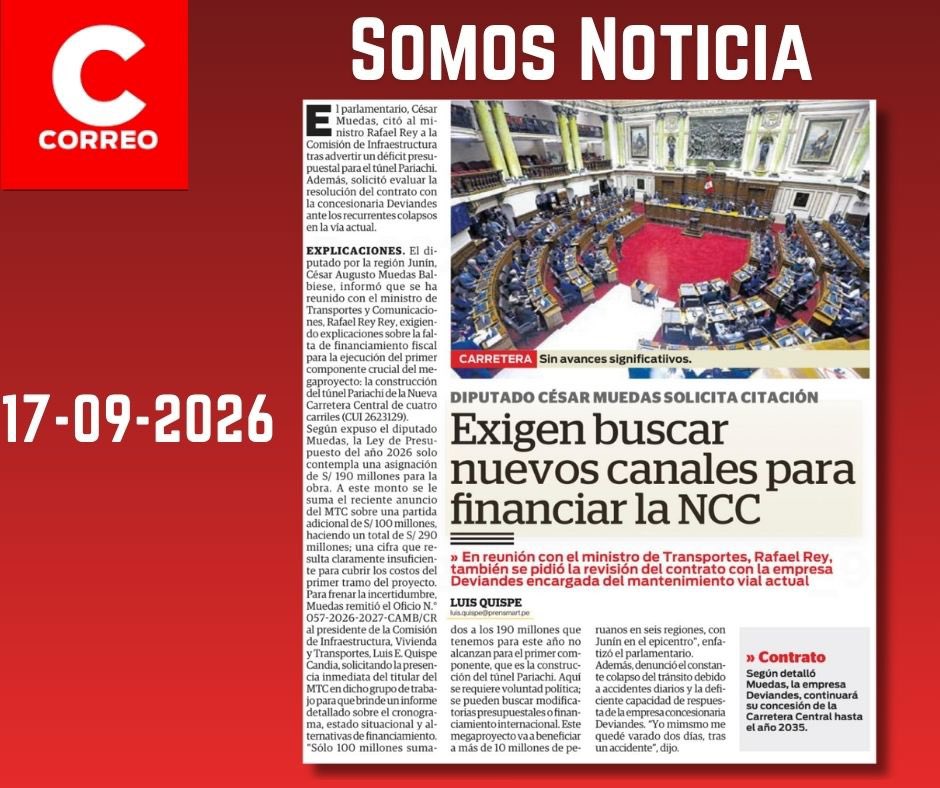 Cesar_Muedas's tweet photo. #EstamosEnMedios #CorreoHuancayo #CésarMuedas

🔴 Información importante publicada por el diario Correo Huabcayo, donde se da cuenta de nuestra exigencia al ministro de Transportes, Rafael Rey Rey, para buscar canales de financiamiento para la Nueva Carretera Central. https://t.co/1qYSoDX4MX