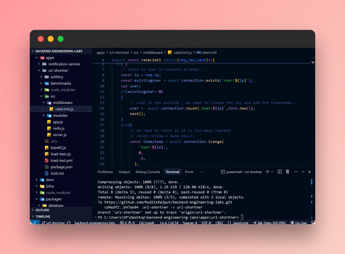 MuditRajput_'s tweet photo. Implement rate limiting for the URL Shortener Read API:
- Use the user's IP address for identification.
- Allow a maximum of 60 requests per user within a 60-second sliding window. https://t.co/A2lXX9PDpf