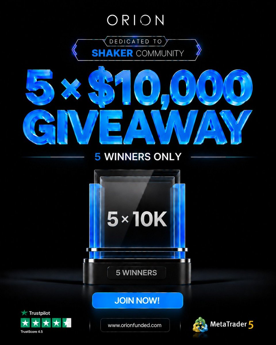 Table_Shaker1's tweet photo. 🎁 5 × $10K Accounts Giveaway!

We’re giving 5 traders the chance to win a $10K funded account each! 

To enter:

• Follow @OrionAffiliates
• Follow @Orionfundedcom 

✅ Like & repost this post
✅ Tag 3 traders in the comments
✅ Drop your country 🌍

That’s it. Winners will be selected after the giveaway closes.

Good luck, traders! 🫡