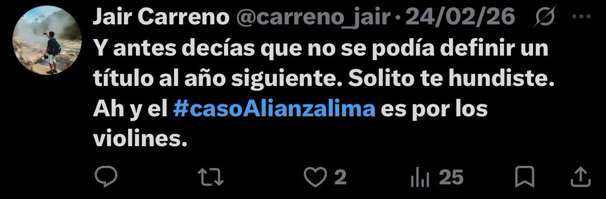 JFredH2808's tweet photo. @Sunflooweer16 @Walo_1901 No, empezaron a decir “Violines Lima” “CasoAlianzaLima” entre otras cosas, adjunto pruebas https://t.co/CBelpRZJIj