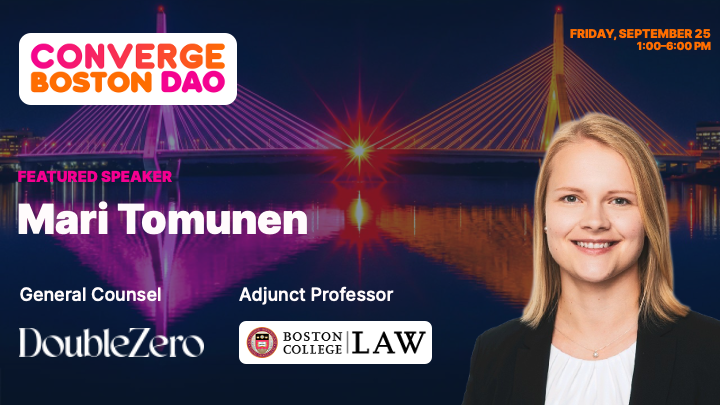 TheBostonDAO's tweet photo. Who’s setting the rules for perps?

@doublezero General Counsel @MariTomunen joins Converge to unpack SEC, CFTC &amp; state action. Hear what’s at stake for builders and traders.

Sept. 25 | 1–6 PM ET
Register below 👇 https://t.co/1sAQherq1v