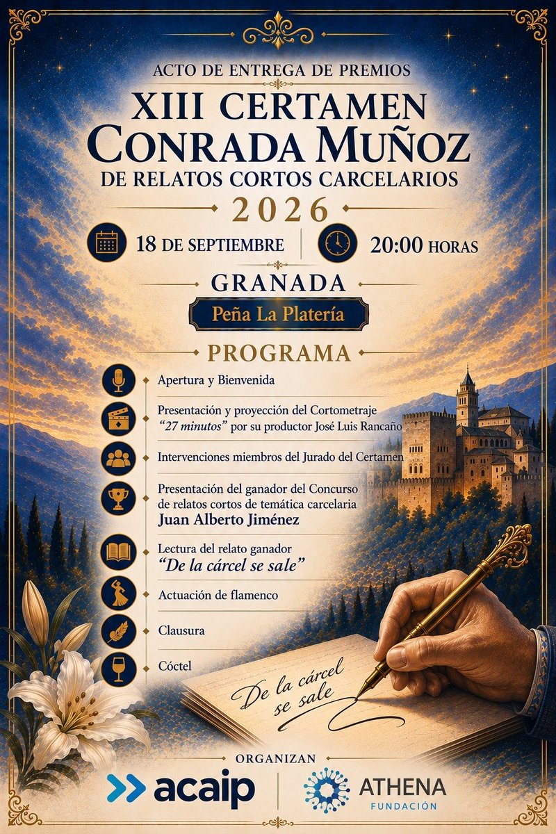 Fundacion_Buesa's tweet photo. La @Fundacion_Buesa ha participado en el XIII Memorial Conrada Muñoz que se ha celebrado los días 17 y 18 de septiembre en Granada, organizados por la Fundación Athena y @AcaipSindicato, y en la que también se ha entregado el XIII Premio de relatos cortos carcelarios. https://t.co/xtZ3obY2Vj