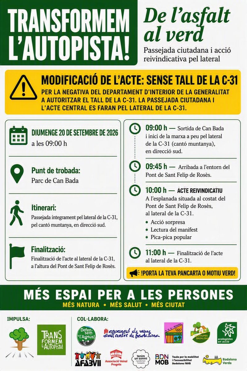 AvvMorera's tweet photo. Diumenge 20 us proposem dues activitats:
📢 9h a Can Bada : Acció reivindicativa per a la  Transformació de l'autopista 🚗🏍️🚲🌿🌻.
📢12h al parc de la Bòbila, activitat familiar : Descobrim els insectes del parc i el Turó de l'Enric🦋🐞🦗 https://t.co/Z1fpYqOkku