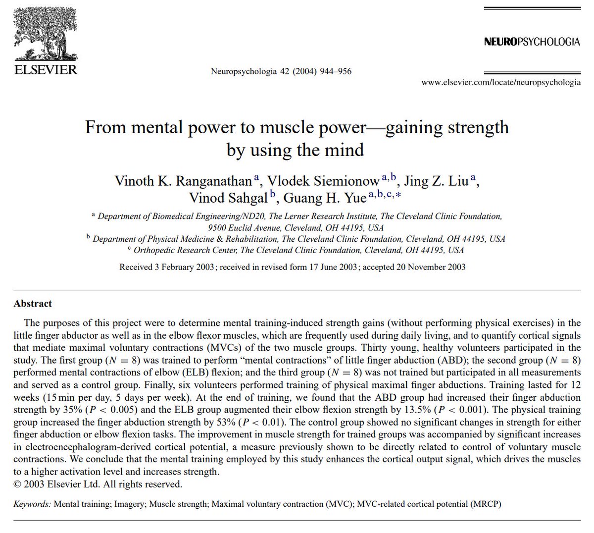 NTFabiano's tweet photo. Mentally imagining muscle contractions increased strength without exercise. https://t.co/PXXwzSetv0
