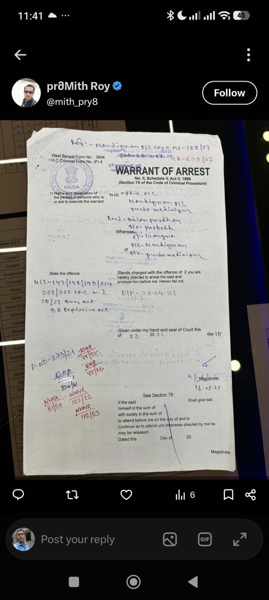 sandiphc's tweet photo. @RohitDu48986022 The warrant was issued by TMC Govt https://t.co/qghHg22voR