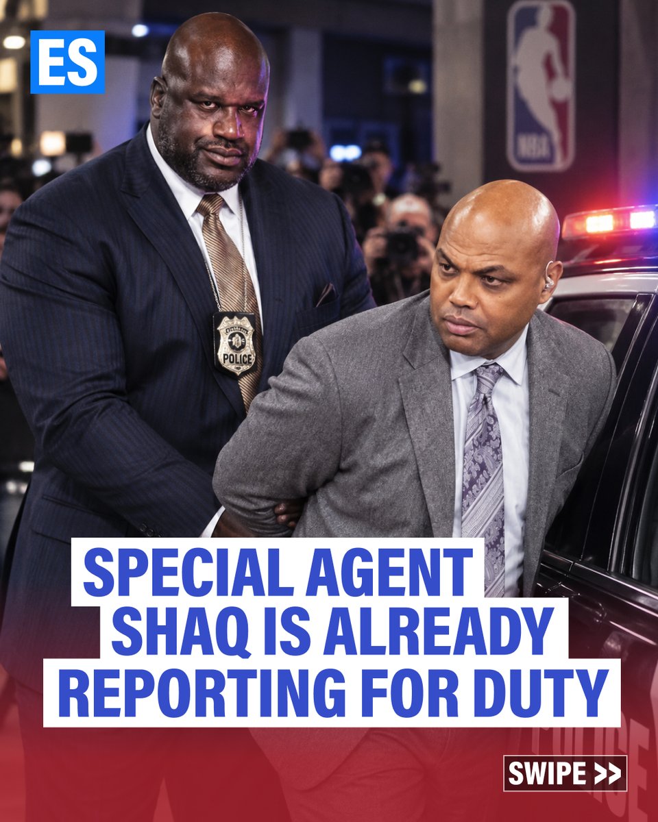 ES_sportsnews's tweet photo. Shaq Has Officially Added a New FBI Title to His Resume… and He Went After Charles Barkley With It! 😂✍️

The NBA legend Shaquille O'Neal was named an honorary FBI Special Agent by FBI Director Kash Patel in Quantico, Virginia, recently.

And, during his speech, he made it clear that his first order of business will have nothing to do with federal investigations... 🗣️

Instead, Shaq had his friend Charles Barkley in his sights. 👀

The internet immediately ran with it, imagining Shaq actually putting his new badge to work on Chuck. 

From the "most wanted list" to undercover operations, the jokes practically wrote themselves. 😭
