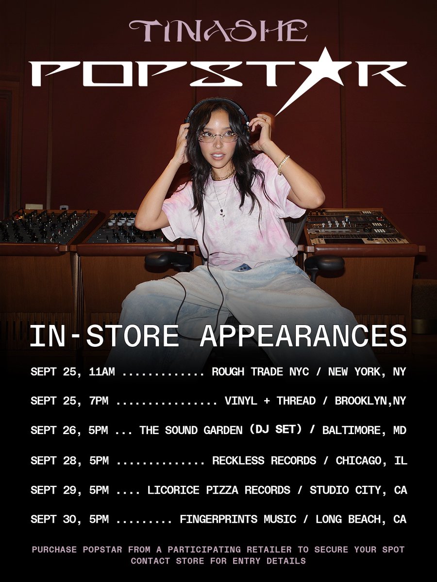 Tinashe's tweet photo. ★ ONE WEEK TO POPSTAR!!!

I wanna celebrate with u all- here’s where I’ll be week of release, come take pics &amp; party with meeeeeeee

 RSVP : https://t.co/yyO4Oe3nt2 https://t.co/N2zbu4EQCl