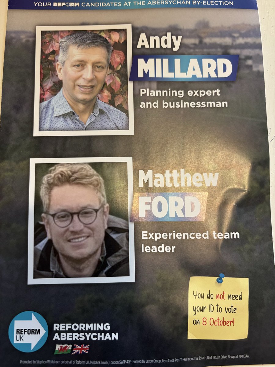 LauraMonTorfaen's tweet photo. ๐ฎBack out and at it again today!
๐ณ๏ธThis time there is an important By-Election in Abersychan #Torfaen
We have 2 excellent local candidates:
Andy MILLARD - a Planning expert and businessman
AND
Matthew FORD - an Experienced team leader
Have a read about what they want to do for Abersychan and about them below ๐๐ป ๐๐ป๐๐ป
Remember to VOTE @RUKWales on
8th October! ๐ณ๏ธ๐ณ๏ธ๐ณ๏ธ
#ByElection #abersychan #wales ๐ด๓ ง๓ ข๓ ท๓ ฌ๓ ณ๓ ฟ@reformparty_uk
