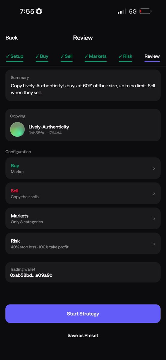 Irecryptt's tweet photo. Most people think copy trading is literally just finding a good wallet and pressing copy

But turns out there’s a lot more to it.

With @arespro traders can actually control how the copy trade works.

You get to;

- choose how much of their position to copy
- set a max budget
- control your slippage
- decide which markets trends to follow and even set stop losses / take profits.

You can also choose whether to copy their exits, which is pretty important if you don’t want to be left holding a position after they’ve already closed theirs.

The best part is that traders aren’t just blindly mirroring someone, they’re building a strategy around the trader they choose to follow.

Ares has a full step-by-step guide for getting started and setting it up on mobile as well.

If you’ve been curious about copy trading on polymarket, this is probably worth reading before you start👇