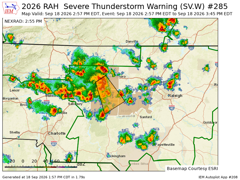 randolphsvwx's tweet photo. RAH issues Severe Thunderstorm Warning [damage threat: CONSIDERABLE, wind: 70 MPH (OBSERVED), hail: <.75 IN (RADAR INDICATED)] for Chatham, Guilford, Randolph [NC] till 3:45 PM EDT https://t.co/h4mvtPYSkE https://t.co/ZBQEDyQCPJ
