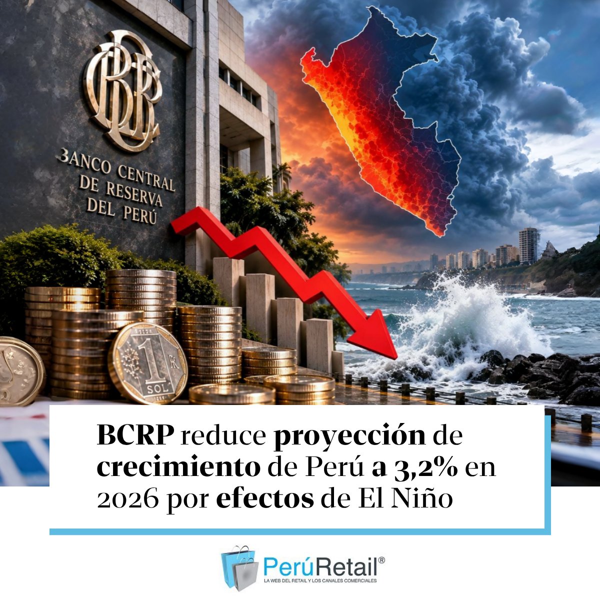 peruretail's tweet photo. 🚨📉🌧️El organismo también recortó su estimación para 2027 y anticipa un impacto especialmente fuerte en sectores como la agricultura y la pesca. Más detalles aquí. ►https://t.co/w6CVUJA8sP
#BCRP #EconomíaPeruana #ElNiño #Perú https://t.co/Zizhn2Phb4
