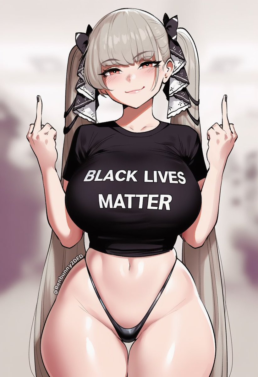 QueenOfSpade011's tweet photo. That smug smirk + BLM tee + middle fingers + micro thong… pure chaos 🥵🔥 Who’s surviving this energy? https://t.co/4x4iIxtQN5
