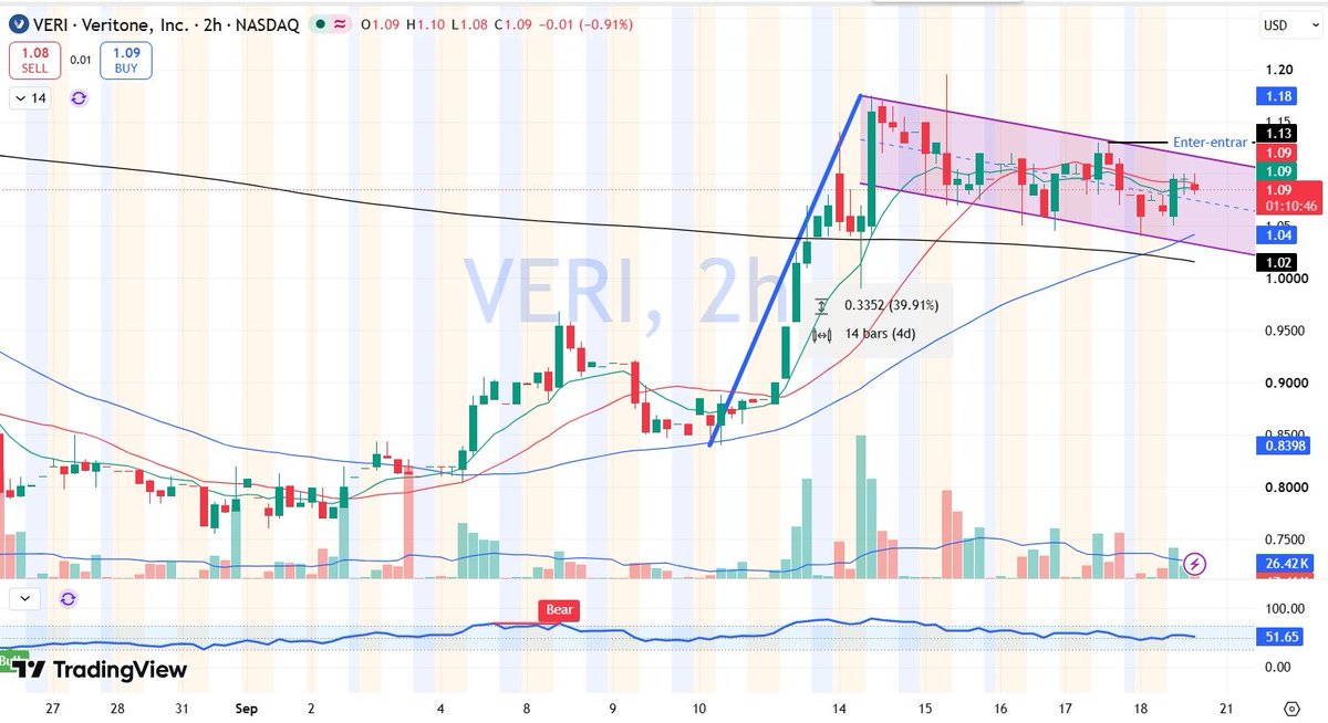tradecentral504's tweet photo. VERI Is displaying a bullish bull flag pattern. https://t.co/DtQ7TPAeG7