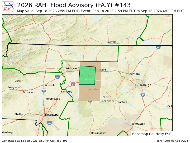randolphsvwx's tweet photo. RAH issues Flood Advisory for Guilford, Randolph [NC] till Sep 18, 6:00 PM EDT https://t.co/H9iRdl2yw7 https://t.co/jnngSLVsOT
