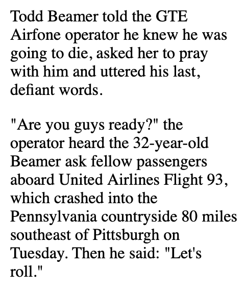 jasonkenney's tweet photo. As I dig through the J's Notes archives, it's interesting to read some of the old "real time" pieces on 9/11. For example, here's a @washingtonpost from 25 years ago today, just one day after the Flight 93 passenger revolt was first reported.

https://t.co/OMiAp2HTZ8 https://t.co/eCyJLKxisT