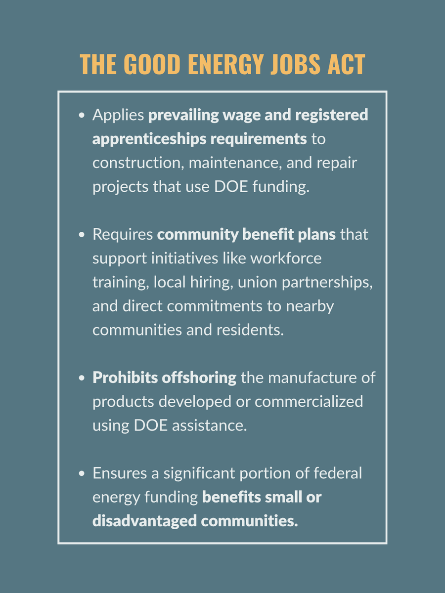 My Good Energy Jobs Act would make sure federal energy investments benefit the workers and communities that build energy projects, not just the companies developing them.