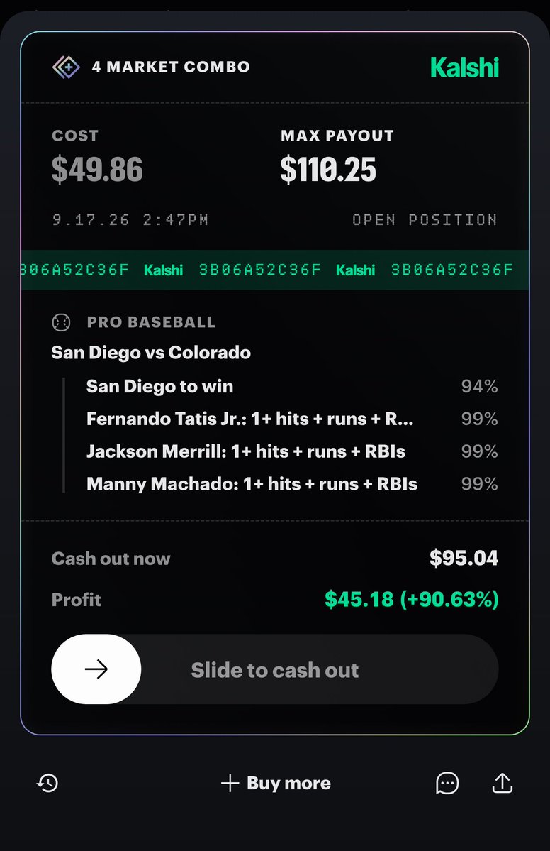 ZitiBets's tweet photo. 9/17/26 ✅ 

Our PREMIUM baseball parlay cashes. 
Now up +24.54u this month. Join the discord to get access to these plays. https://t.co/Eupt9zzXI7